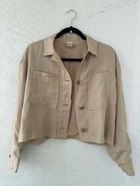 Magaschoni Linen Cropped Jacket Khaki Small